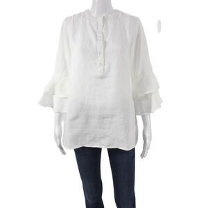 Madison Mathews Womens White Linen Henley Tunic 3/4 Sleeve Size XS